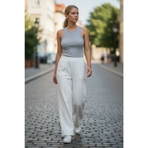 Womens PACIFICOTTON San Francisco White Elastic Waist Pants Small U.S.A. CLEAN‎